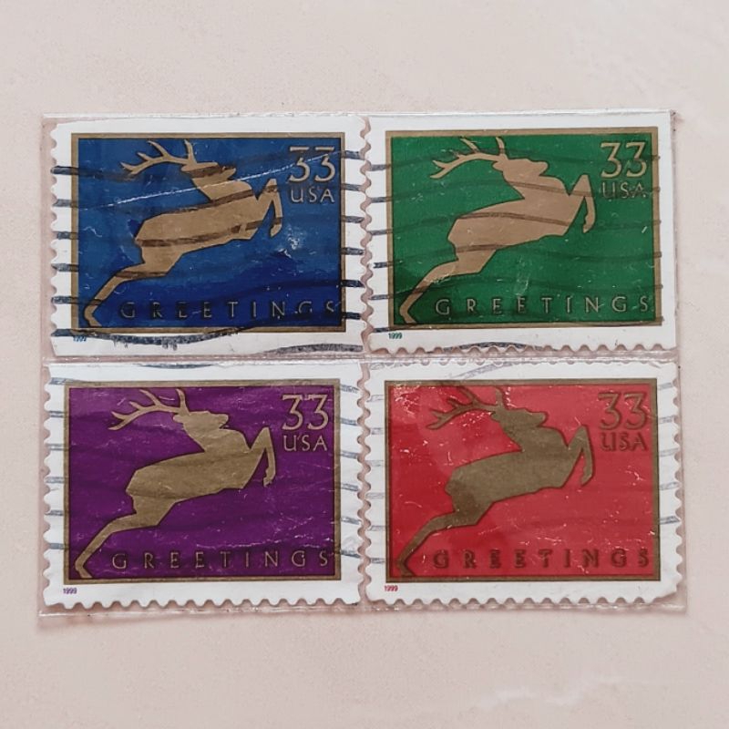 

(AB) Perangko Amerika Serikat USA Tahun 1999 Seri Christmas -Jumping Reindeer 4 pcs Used