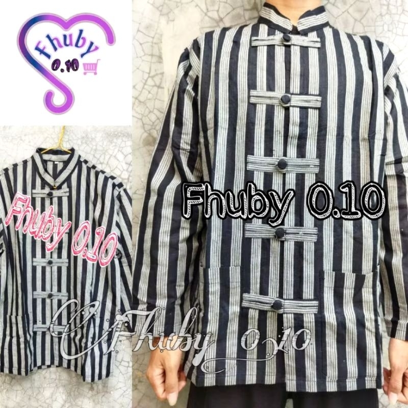 Baju Surjan Lurik Abu Shanghai Koko Cina - Baju Batik Lurik Abu Murah l