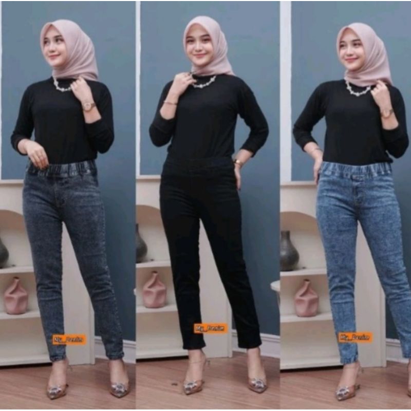 Celana pinggang karet - jeans wanita -celana panjang wanita - celana kekinian - Ls-jeans