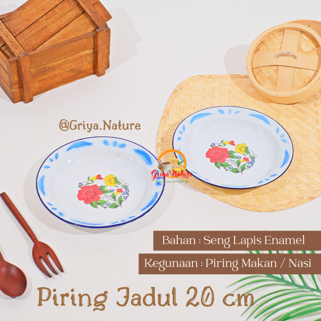 GRIYA NATURE [COD] Piring Jadul Bunga 20cm | Piring Seng Jadul | Piring Enamel Tebal Premium | Pirin