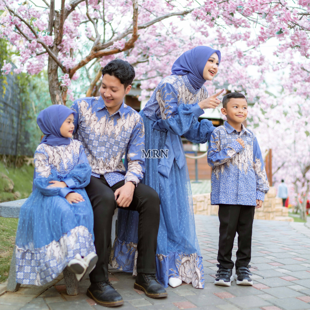 Rins Batik Couple Keluarga Gamis Ibu Anak Ayah Gamis Lebaran 2024 Kombinasi Batik Etnik Mix Tile Bus