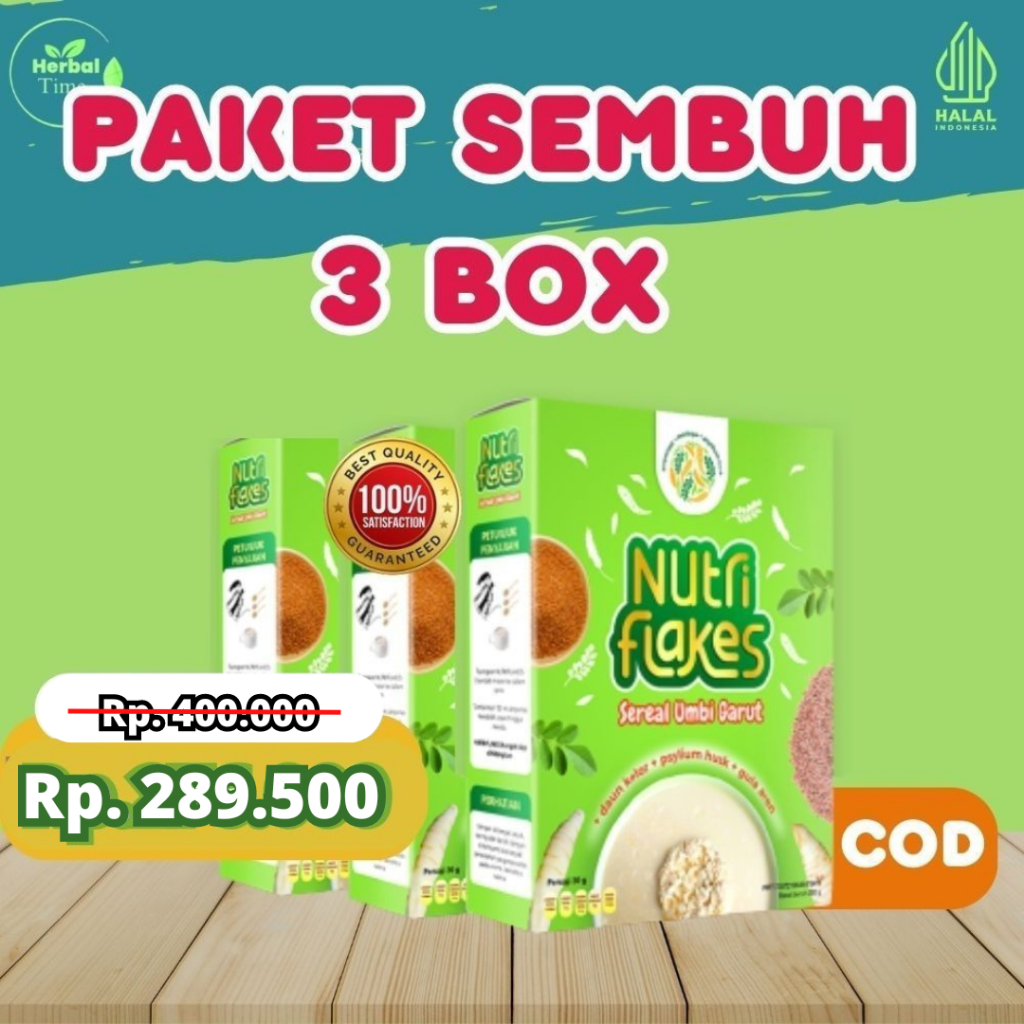 [ 3 Box ]  Nutriflakes Sereal Umbi Garut Asam Lambung - Ampuh Mengatasi Asam Lambung Gerd - obat asa