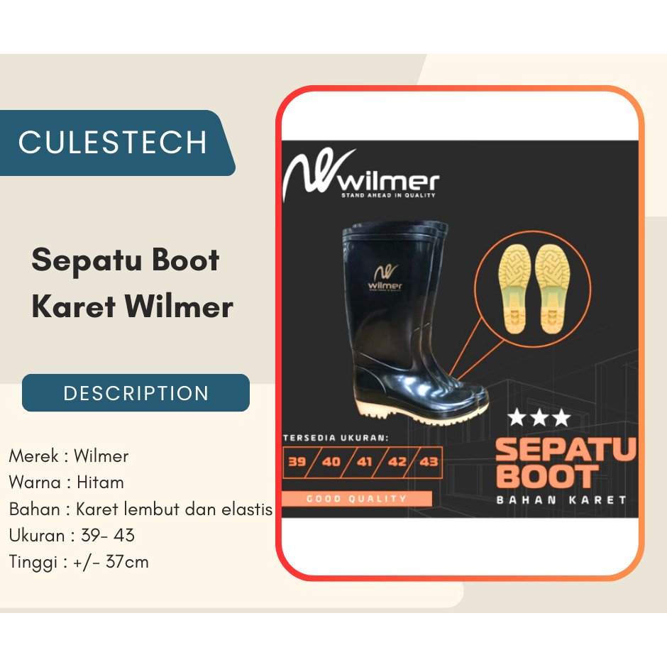 Sepatu Boot Karet Hitam Panjang Wilmer Sepatu Boot Safety Boot Karet ( Good Quality )