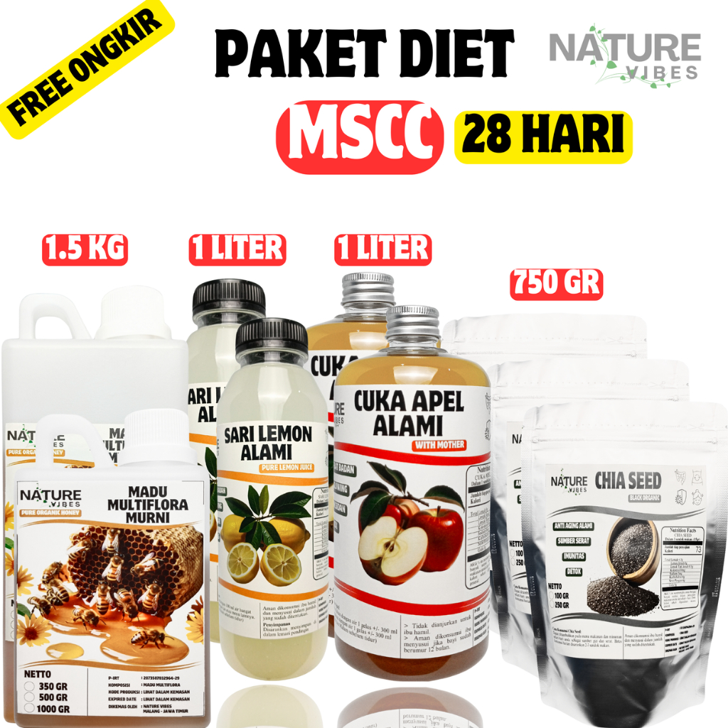 

PAKET DIET 28 HARI - CUKA APEL - SARI LEMON - MADU MULTIFLORA - CHIASEED - GARAM HIMALAYA
