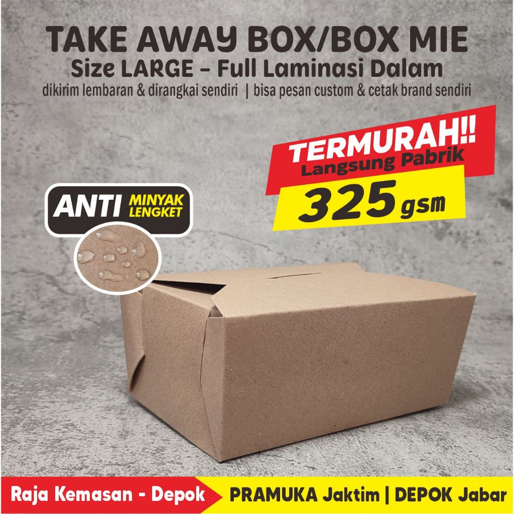 TAKE AWAY BOX, BOX MIE L KRAFT POLOS FULL LAMINASI
