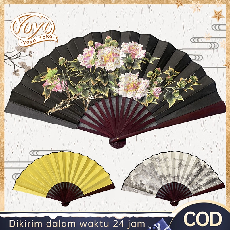 Kipas Lipat Cina Kipas Motif Lukisan Cina Oriental Kuno Stok Lokal