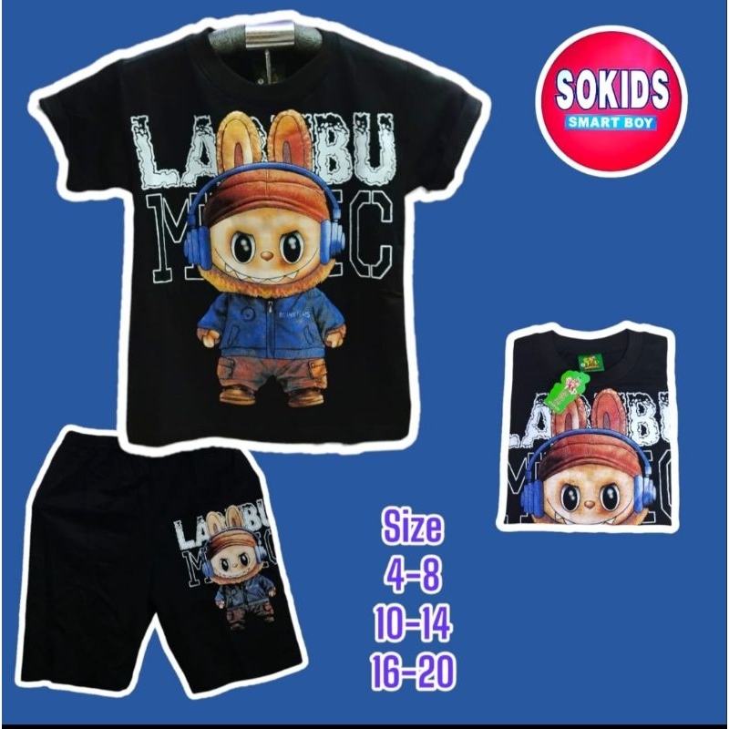 KAOS ANAK LABUBU MONSTER HITAM SETELAN ANAK HITAM LABUBU MONSTER