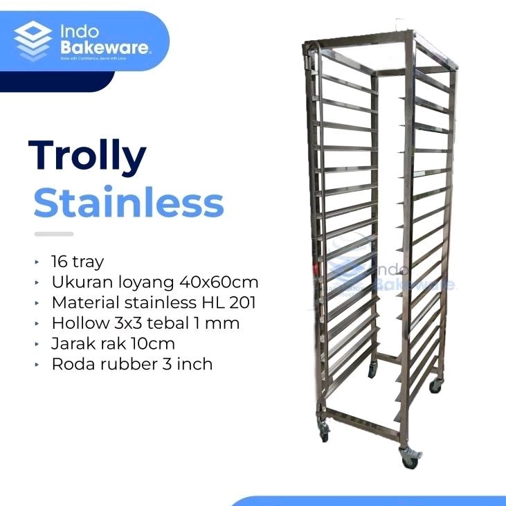 rak troly stainless  16 rak loyang 40x60