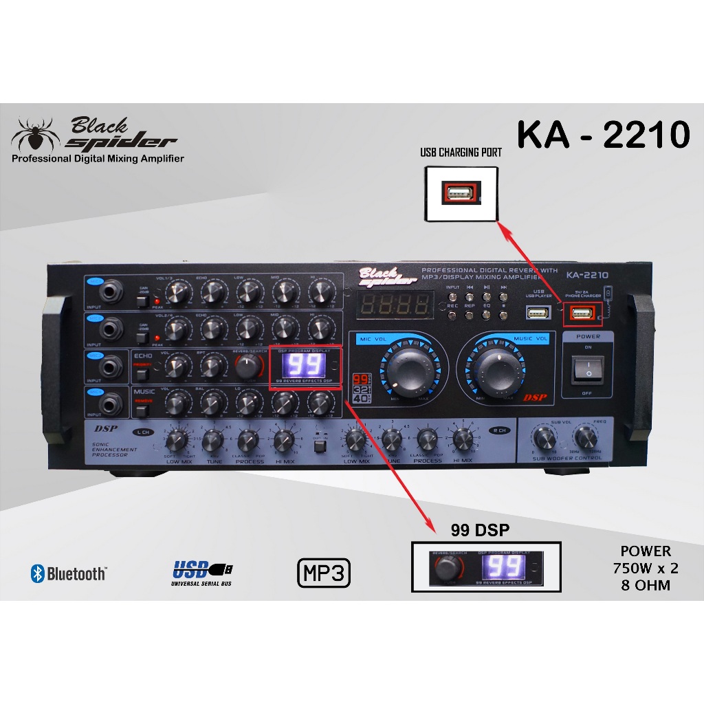 Ampli Karaoke Black Spider KA - 2210 Baru (power 600wattx2)