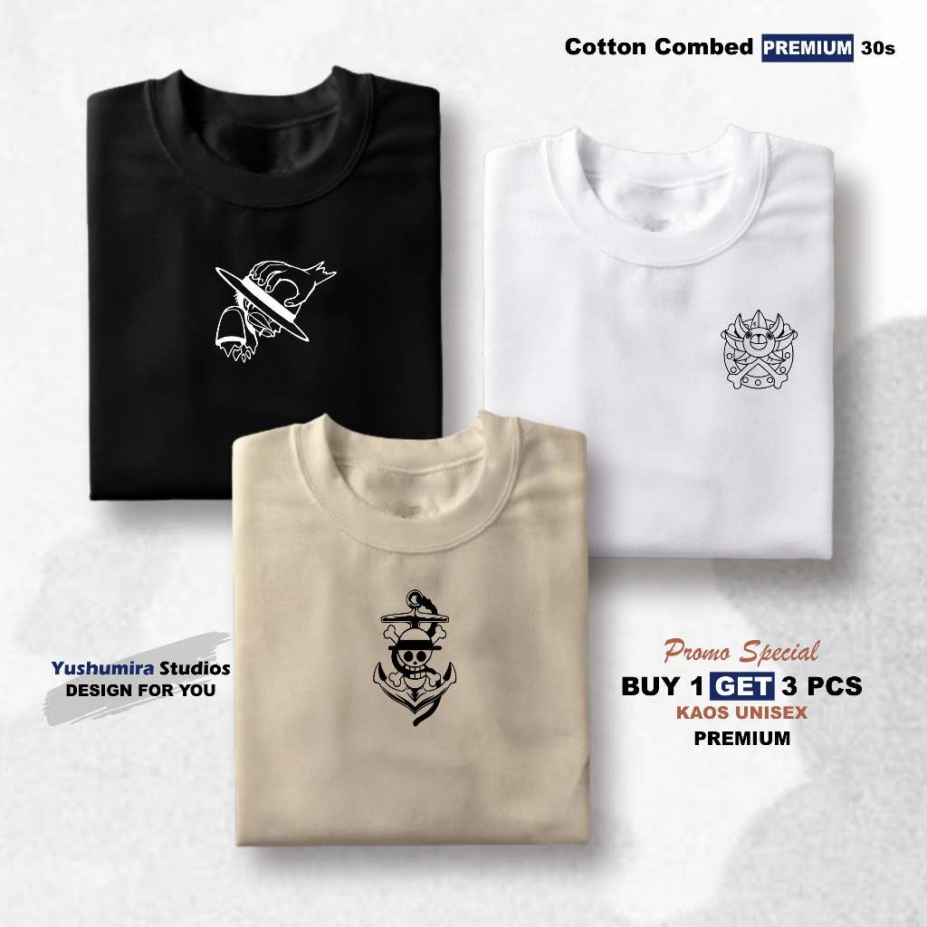 Yushimura Buy 1 Get 3 Baju Kaos Pria Distro Cotton Combed 30s Premium Tshirt Anime Luffy Gear 5