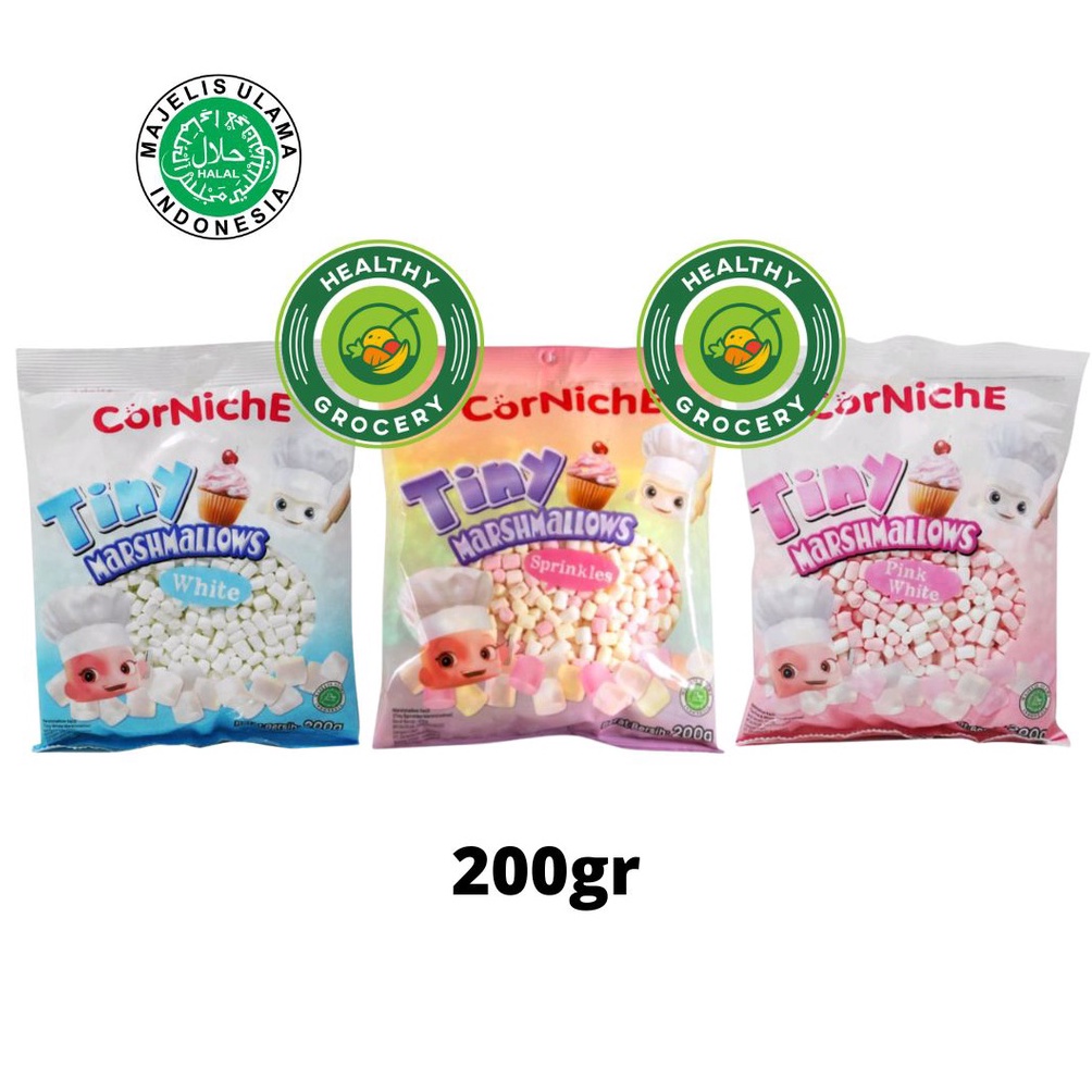 

Sedia Corniche Tiny Marshmallow Sprinkles Marshmellow Kecil 2gr Permen Marshmallows Halal Murah Snow white Pink White