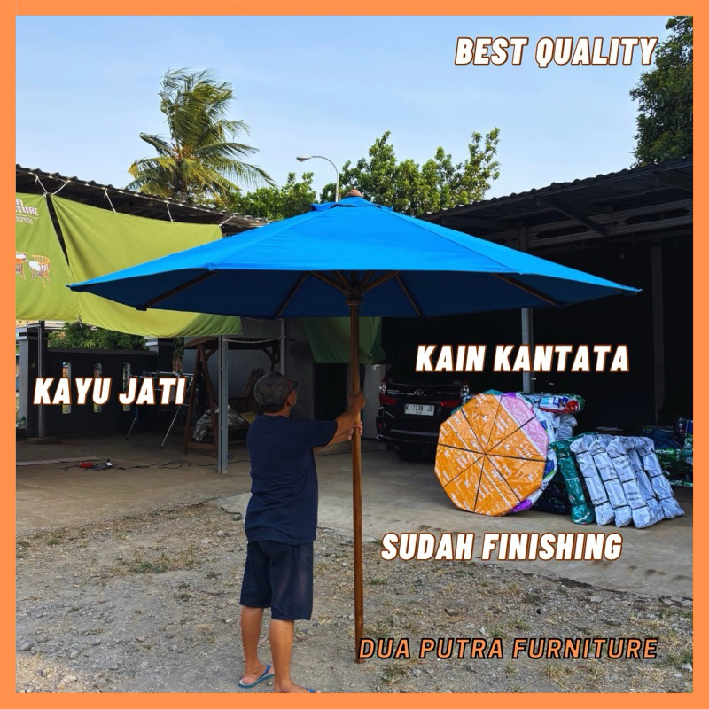 rangka payung kayu jati, rangka payung taman, tenda payung cafe outdoor, tenda payung pantai, payung