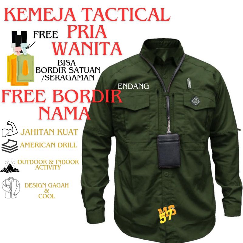 Baju kemeja tactical lengan panjang pdl pdh custom bordir nama satuan seragaman pria wanita