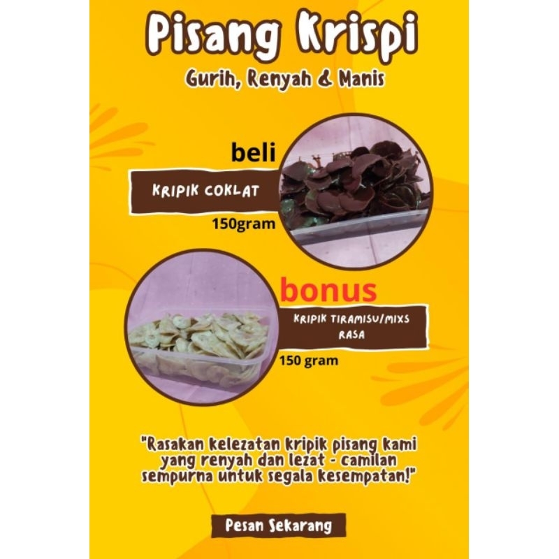 

paket bestseller beli 1 gratis 1 kripik pisang /banana chip lumer rasa coklat