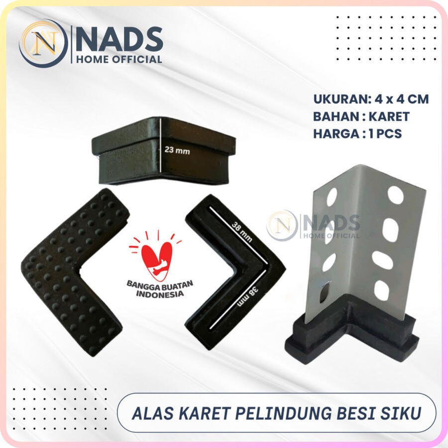 Alas Kaki Karet Pelindung Pengaman Kaki Rak Meja Lemari Plat Besi Siku Ukuran 4 x 4 CM Universal Siz