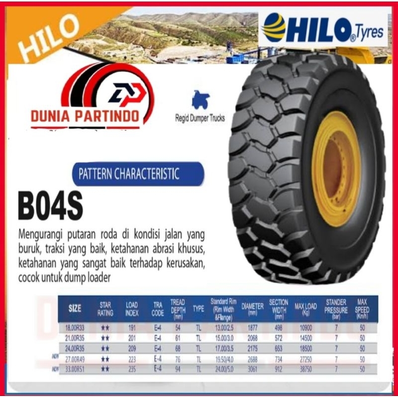 HILO B04S 24.00 R35 ** Ban Tire Regid Dumper Truck
