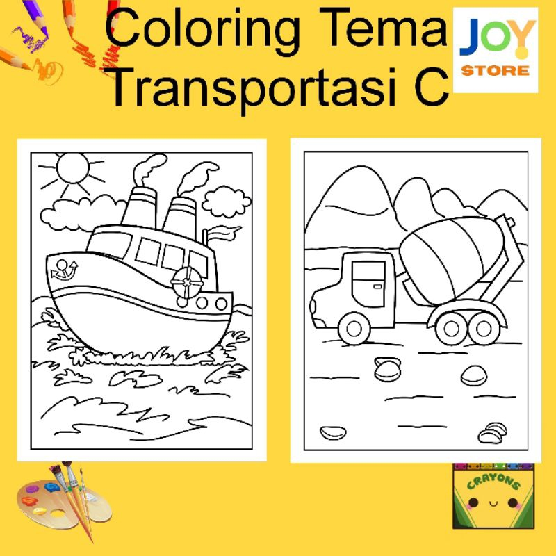 

Kertas Gambar Mewarnai ukuran A4 dan A5 150 gsm - Coloring Paper Tema Transportasi C Toko Joy Store