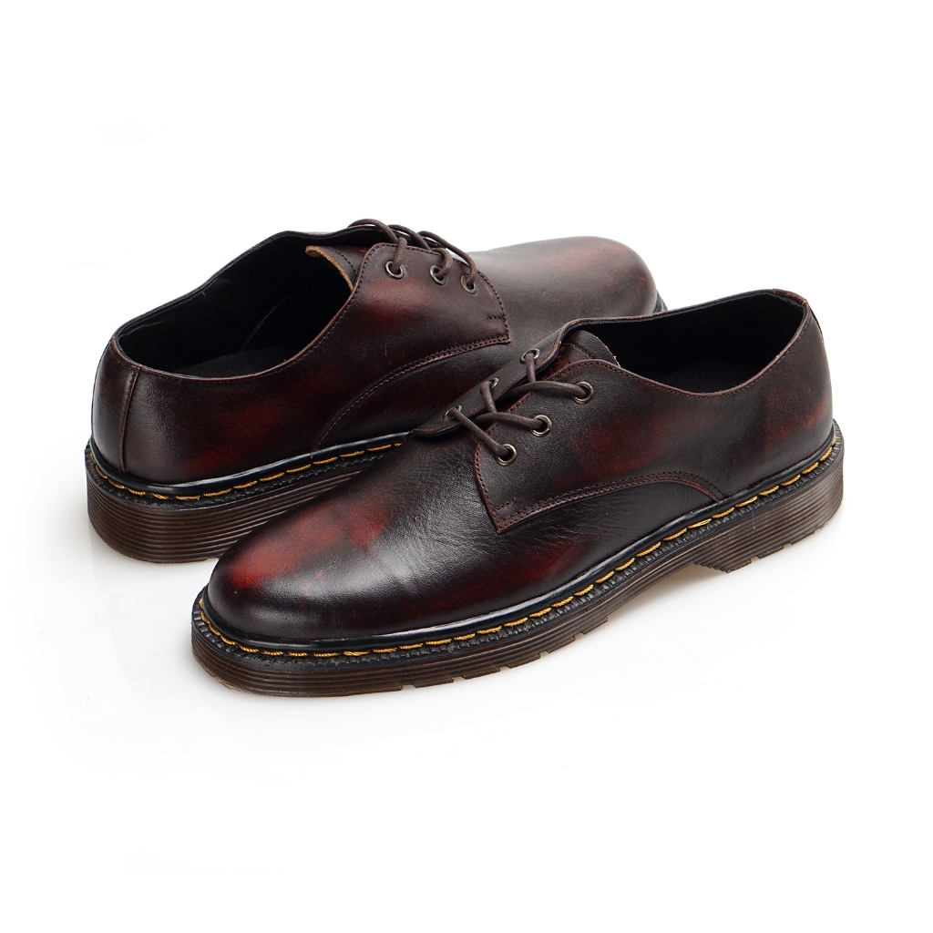 Greata - Sepatu Pria Pantofel Casual Touring 100% Kulit Asli Murah Kalmar Maroon Formal Docmart Low 