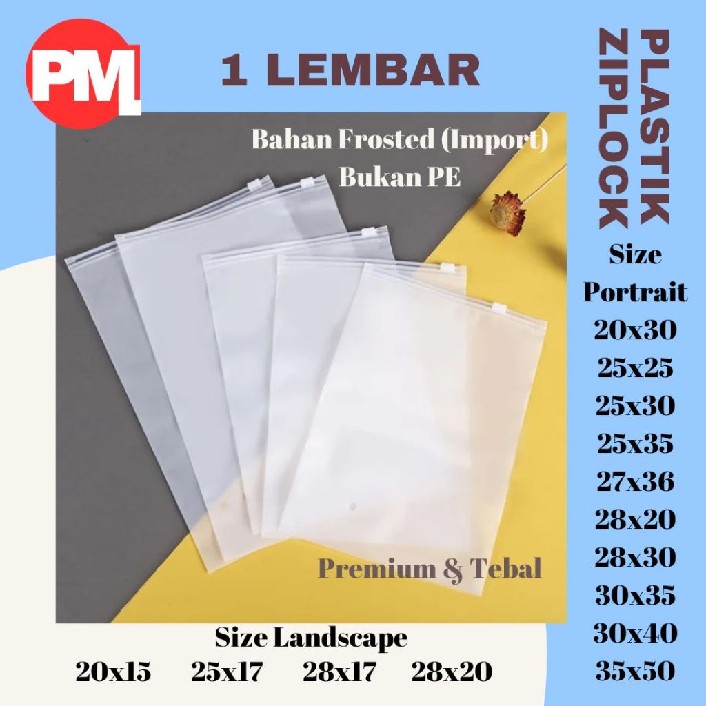 1 Lembar Plastik ziplock zipper bag frosted matte pakaian
