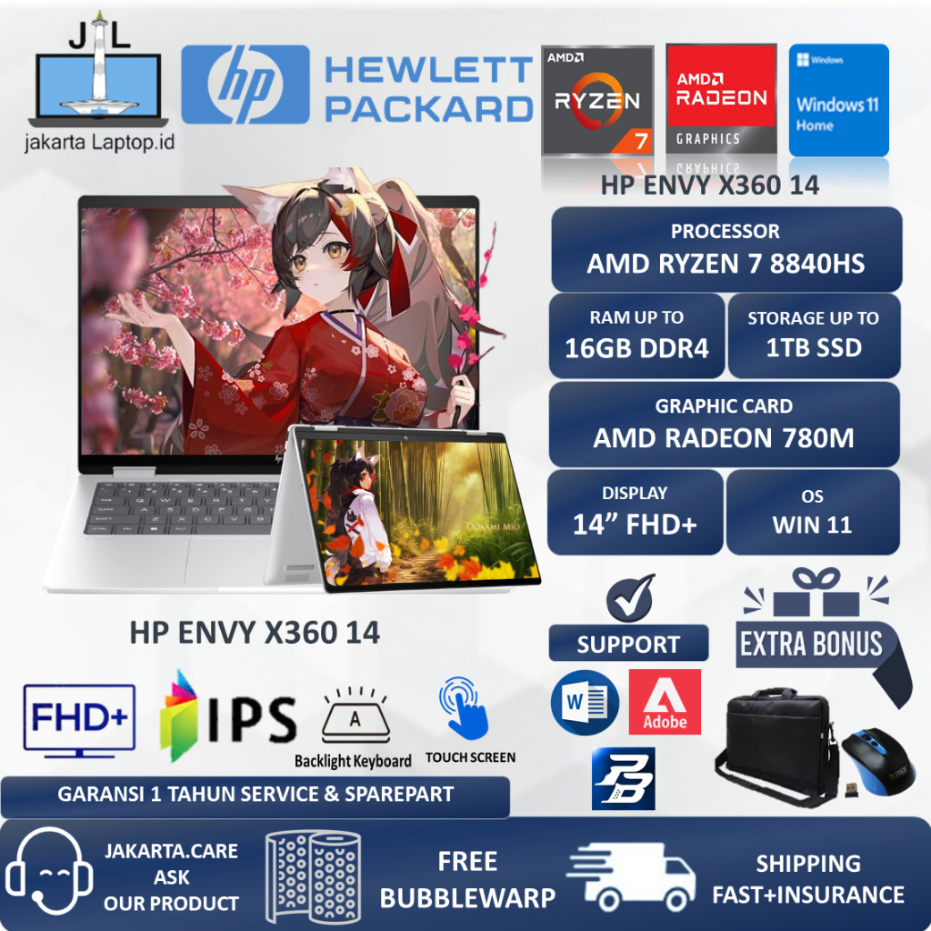 LAPTOP 2IN1 HP ENVY X360 RYZEN 7 8840HS RADEON 780M RAM 16GB 1TB SSD FHD+ IPS TOUCHSCREEN