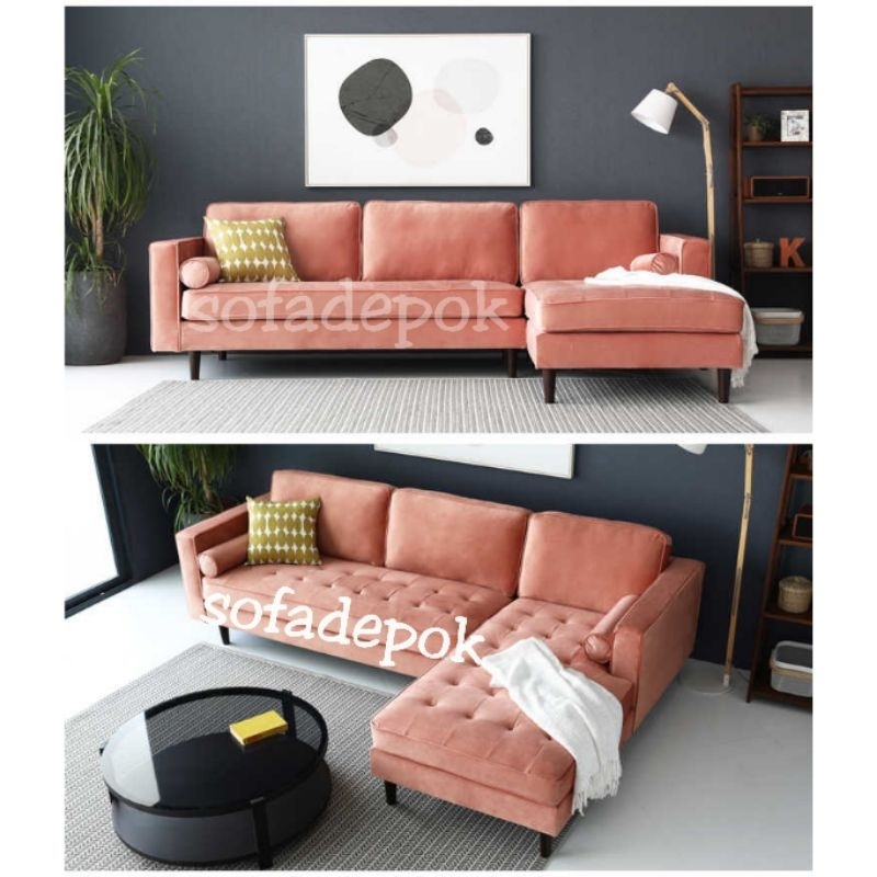 Sofa L minimalis peach/pink terbaru