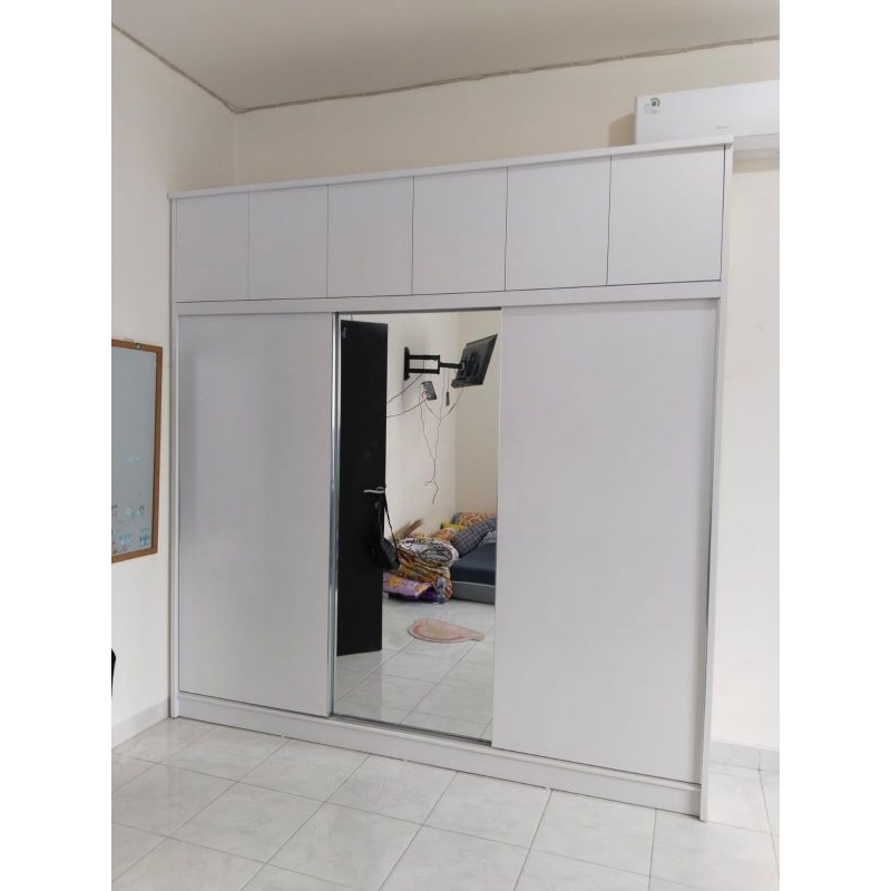 lemari pakaian pintu sliding | lemari sliding 3 pintu jumbo | lemari baju mewah | lemari pakaian kab