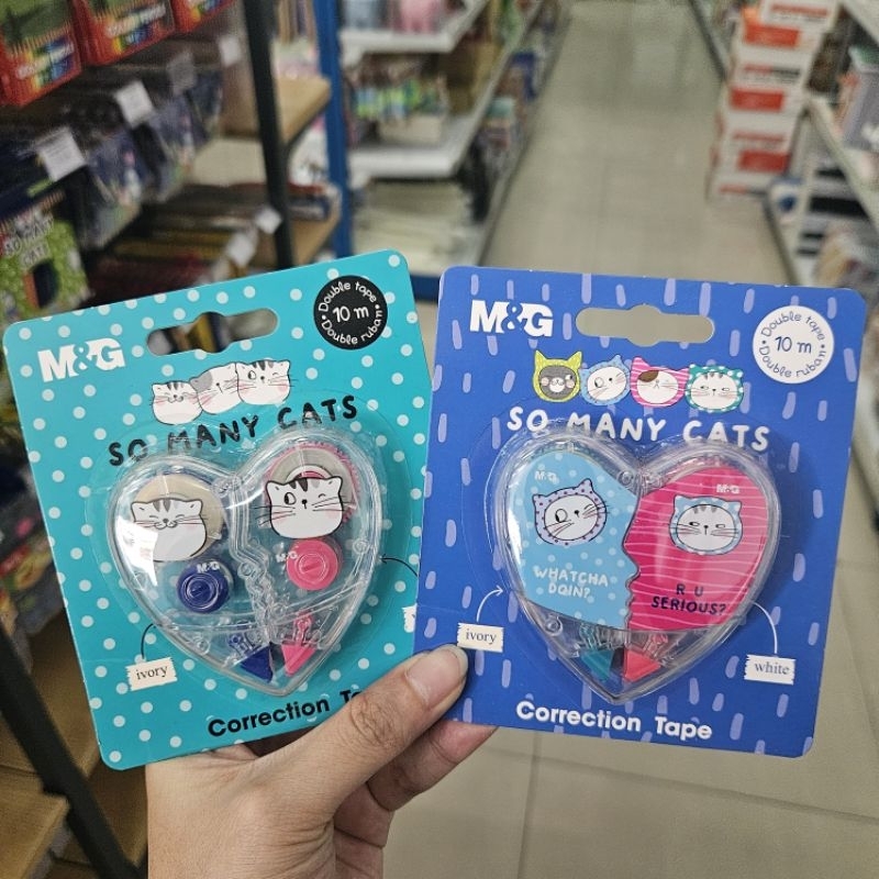 

correction tape tipex kertas M&G so many cats 2 in 1 bentuk hati heart shaped