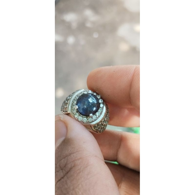 purplish blue safir ceylon mata udang ring perak