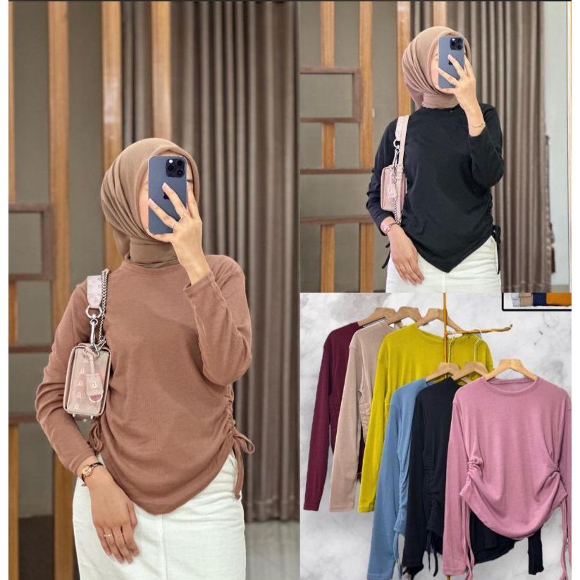 Vest Knit Top Blouse Serut Wanita Kekinian / Blouse Serut Knit Rib Terbaru Serut Samping / Atasan Ri