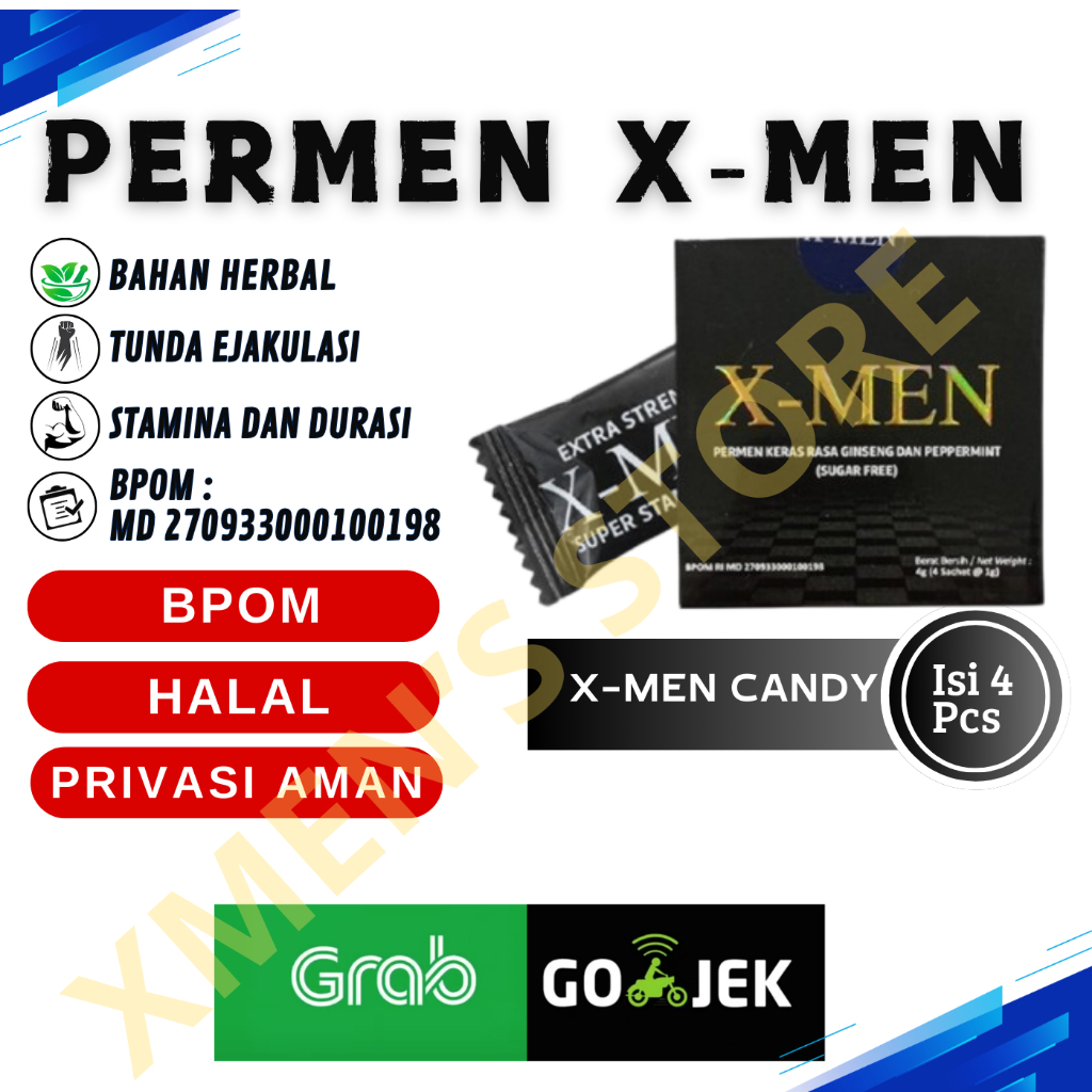 

Permen X-men isi 4 Pcs. Permen Xmen Stamina Pria Kuat Strong Tahan Lama