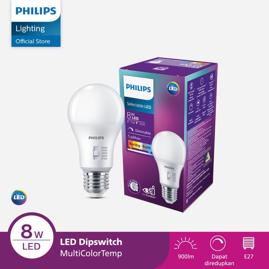 Philips Lampu DipSwitch Bohlam LED 8W Lima Warna