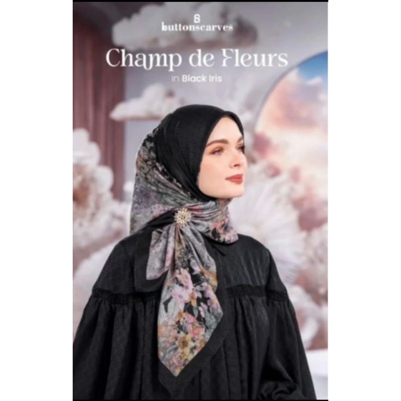 Buttonscarves Champ De Fleur Black Iris New SALE FREE Bros Dagu Ready Siap Kirim