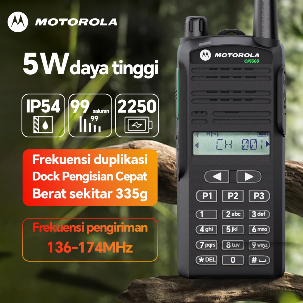 【Headset gratis】HT Motorola CP-1660 CP1660 Motorola CP1660 VHF 136-174Mhz 5Watt 2250mAh 99Channels I