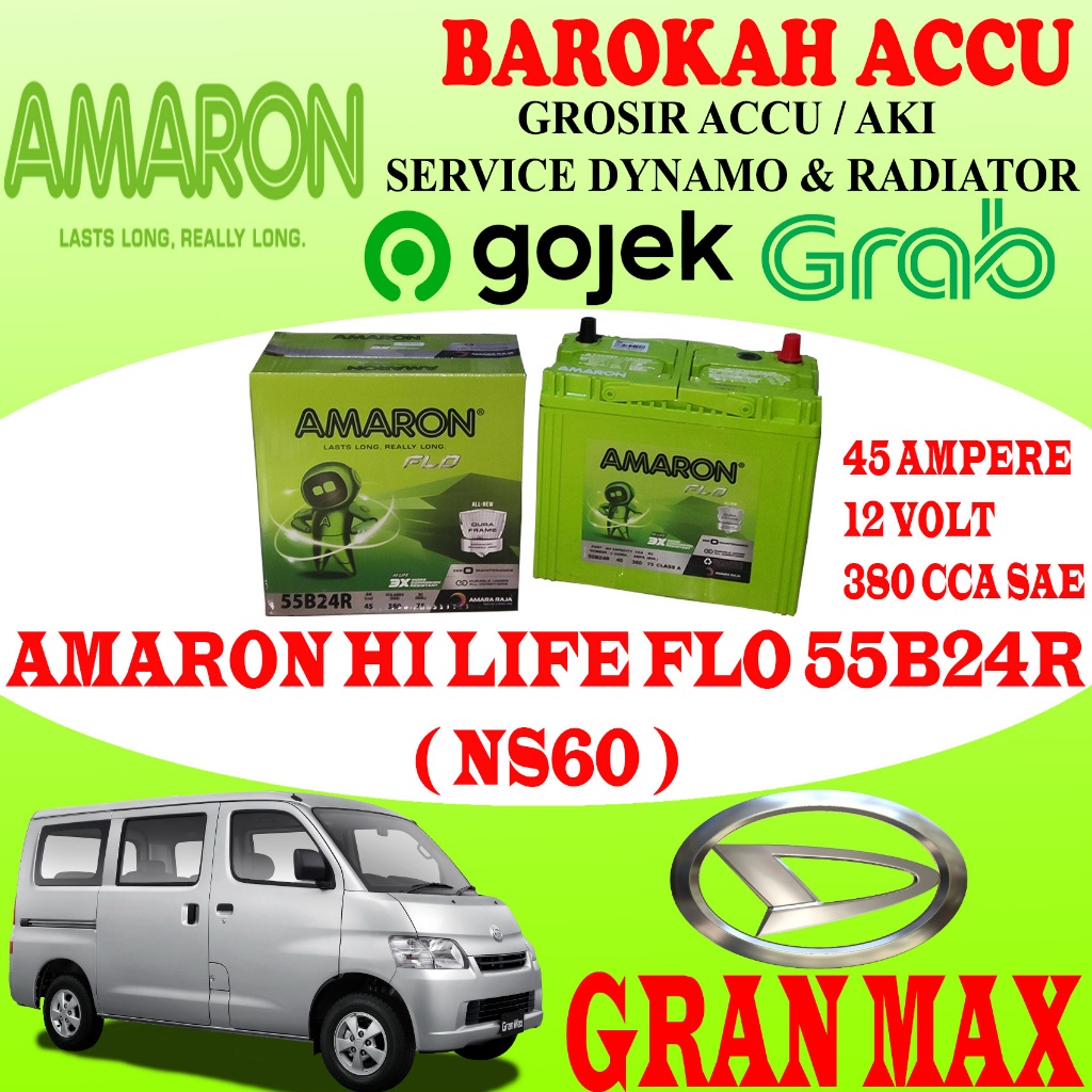AKI / ACCU MOBIL DAIHATSU GRAN MAX AMARON HI LIFE FLO 55B24R / NS60 , 45 AH