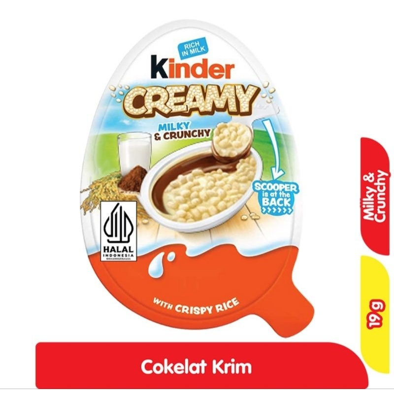 

Kinder Creamy Milky & Crunchy with Crispy Rice 19 g PER PCS DISKON 50% (EXP CEK DESKRIPSI)