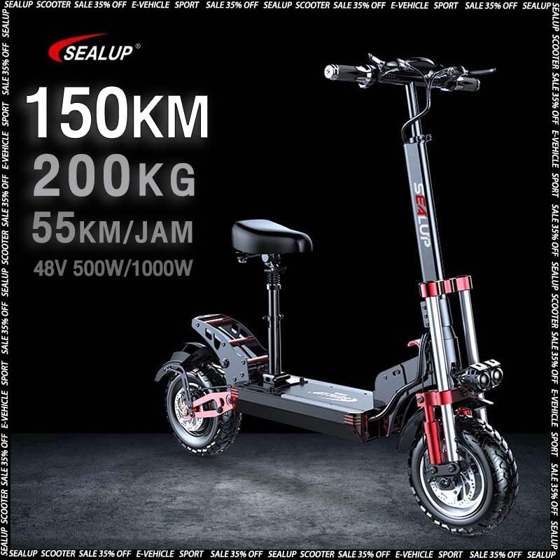 Scooter listrik SEALUP-Q22 skuter lipat dewasa listrik 48V terbaru 2024 IP54 tahan air 500W 1000W ot