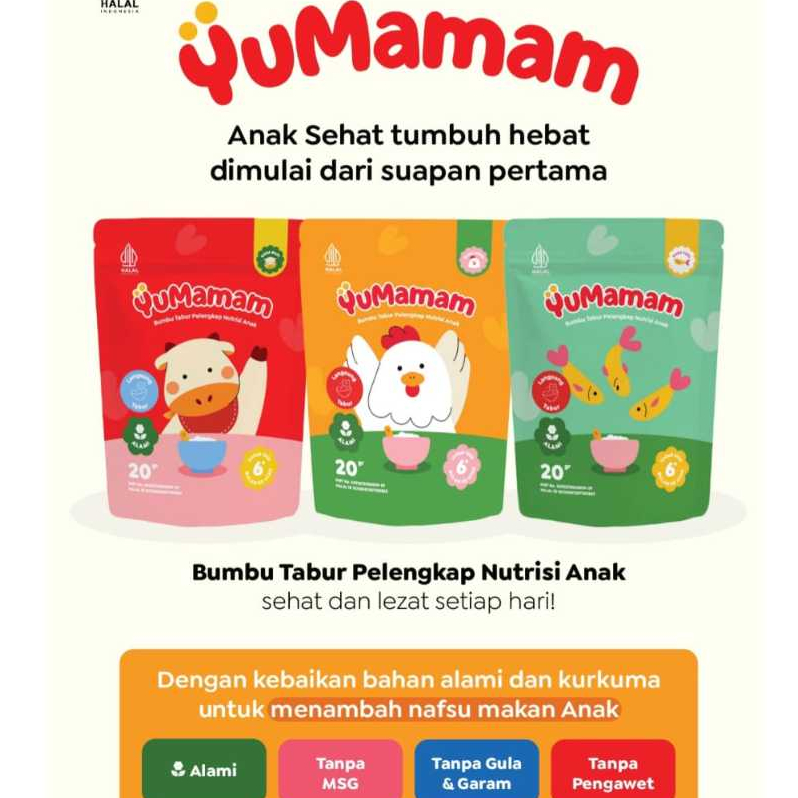 

YUMAMAM BUMBU TABUR PELENGKAP NITRISI ANAK 20gr UNTUK USIA 6+BLN
