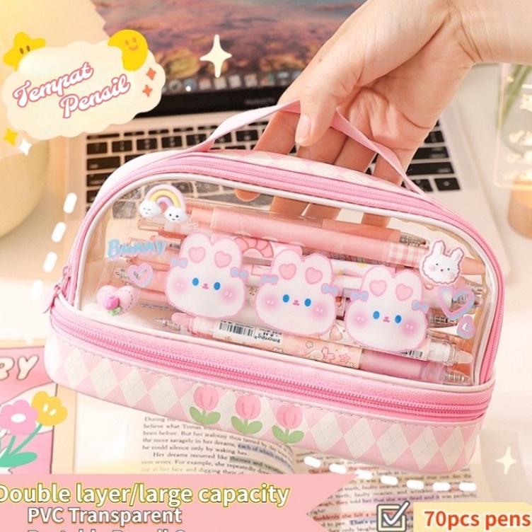 

KODE U5V5 Tempat Pensil BesarTransparan PVC Pencil Case Tas Pensil Murid LucuKotak Pensil Anak Esthetis