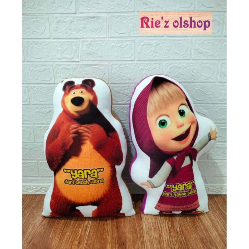 BONEKA PRINTING KARAKTER MASHA AND THE BEAR CUSTOM NAMA / BONEKA MASHA AND THE BEAR (FREE UKIR NAMA)