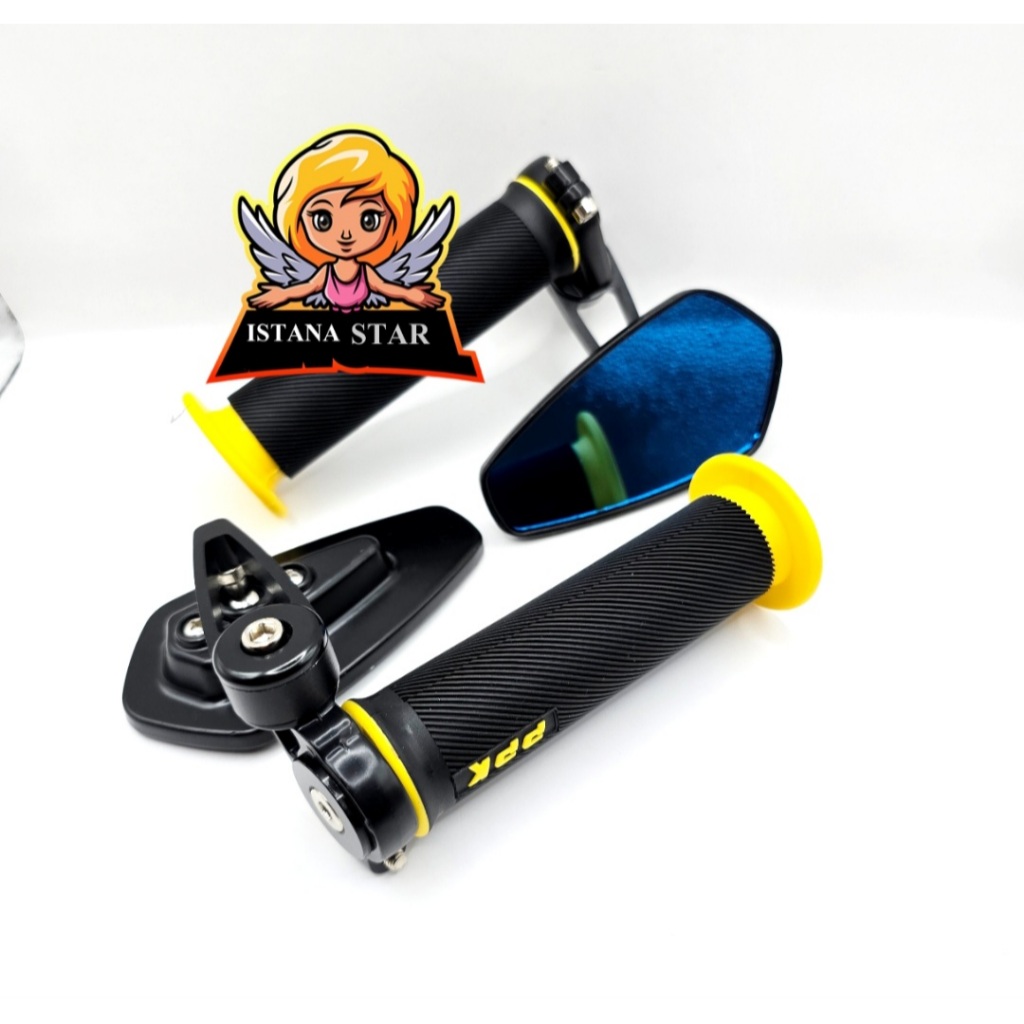 Paket 2item Spion Jalu Oval Kaca Biru CNC PLUS Handgrip BULU New Universal Semua Motor ISTANA STAR