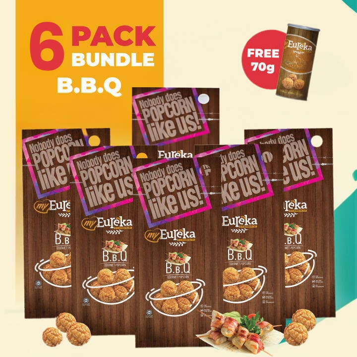 

EUREKA POPCORN MALAYSIA BEST SELLER BBQ/CARAMEL 140 gr - 6 packs FREE 70g can popcorn