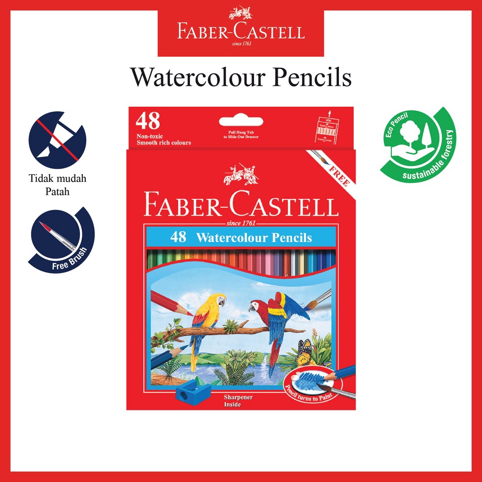 

KODE B6X4 Pensil Warna Faber Castell 48 Warna Water Colour Pencil Ukuran Panjang Gratis Rautan dan Kuas
