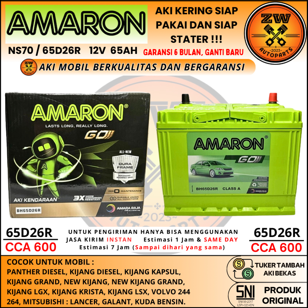 AKI MOBIL NS70 / 65D26R AMARON GO 12 VOLT 65 AMPERE AKI KERING