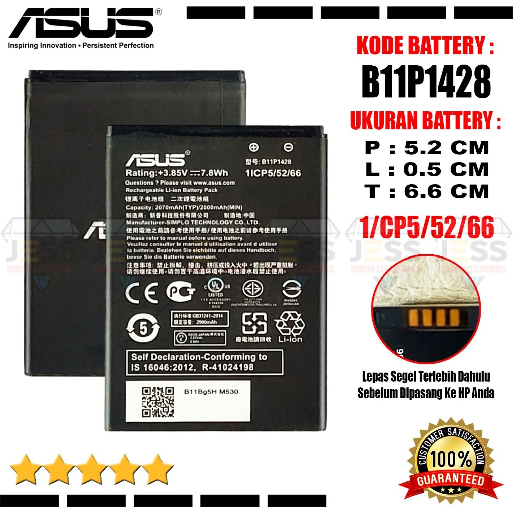 Baterai ASUS Zenfone Go B ZB452KG X014D Zenfone Go ZB450KL X009DA Batre B11P1428 Battery Original
