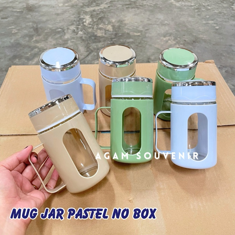 MUG JAR KACA PASTEL 500 ml NO BOX [ ECER ], souvenir tumblr mug jar kaca