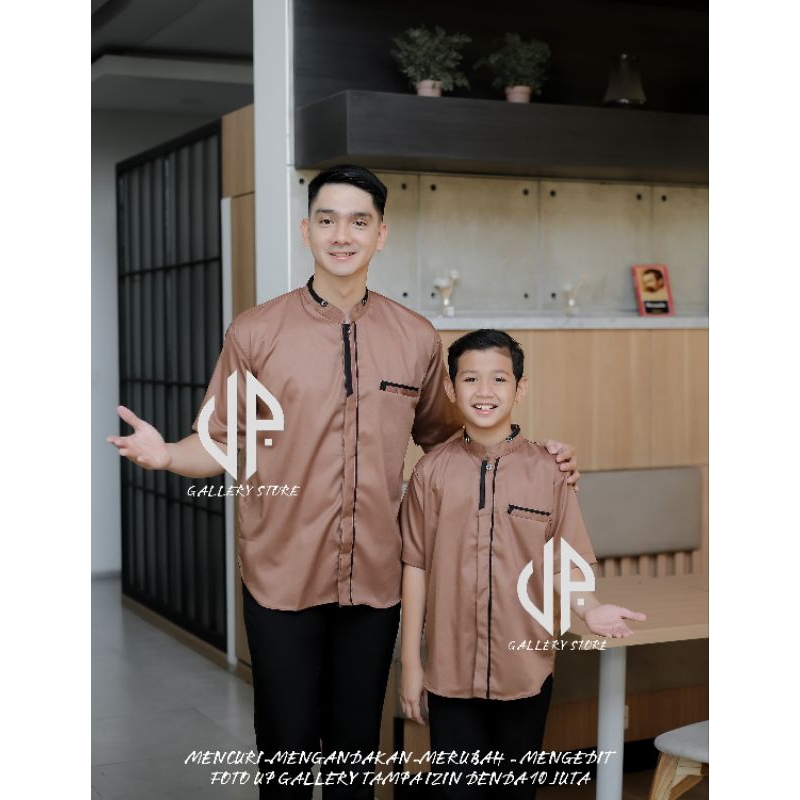 Baju Koko Couple Ayah dan Anak Warna Mocca Bahan katun Toyobo import tebal adem di pakai
