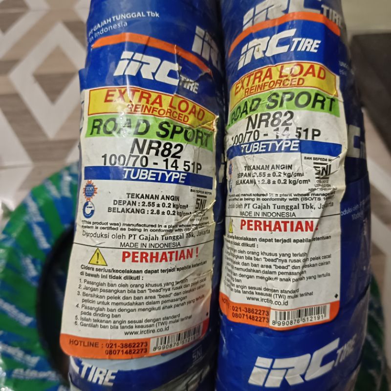 Ban Luar IRC NR 82 Road SPORT 100/70-14 tuberype non tubles ban donat motor matic ring 14