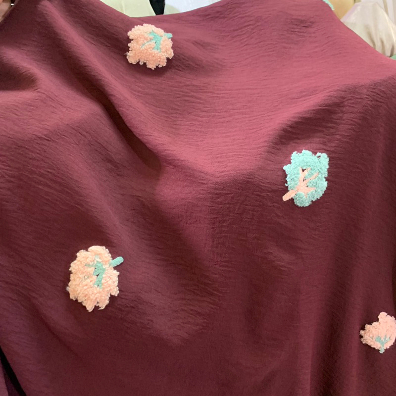 kain cey pom pom - kain cey embordiery - kain cey bordir - kain airflow pom pom - kain crinkle pom p