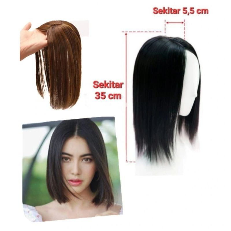 WIG TOUPEE WANITA NO BANG 50 CM /WIG PENAMBAH VOLUME/WIG PENUTUP KEBOTAKAN WANITA