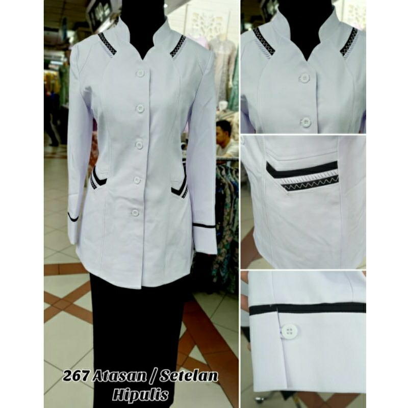 BLAZER ATASAN STELAN AZKIA BAJU PUTIH LIS HITAM MURAH KANTOR GURU BAGUS ADEM